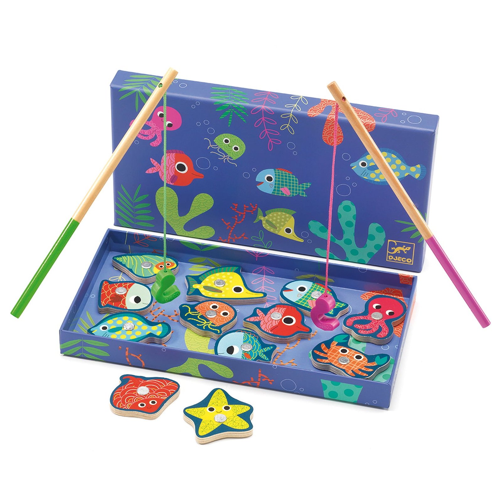 Djeco Magneettinen Puinen Kalastuspeli Fishing Colour