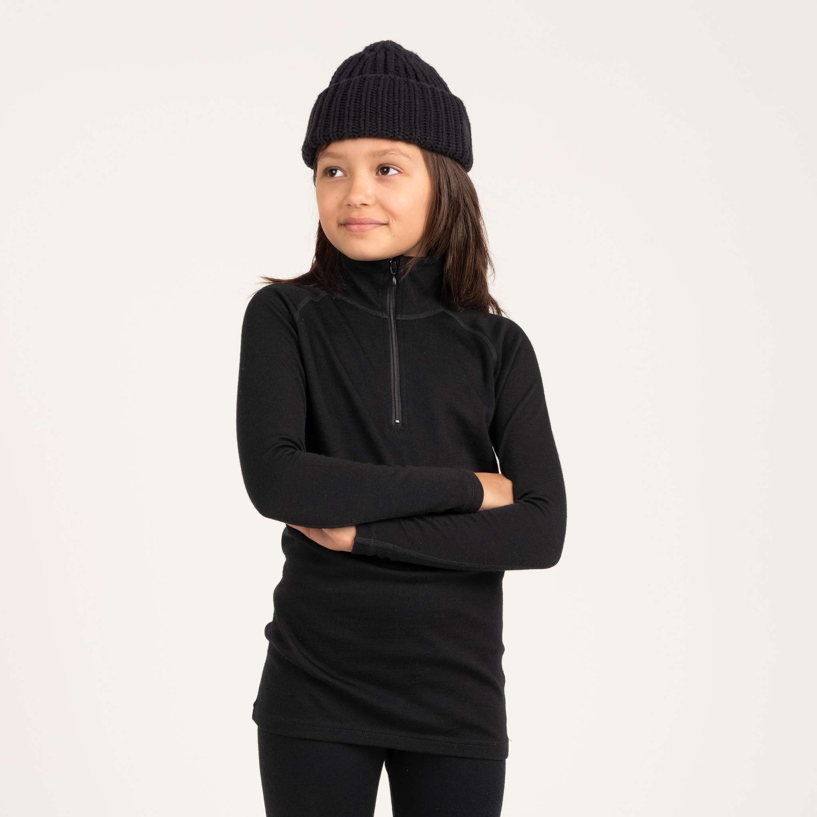 North Outdoor Sensitive 225 Aluskerroksen Merino Vetoketjupoolo JR - musta 146-152 koko