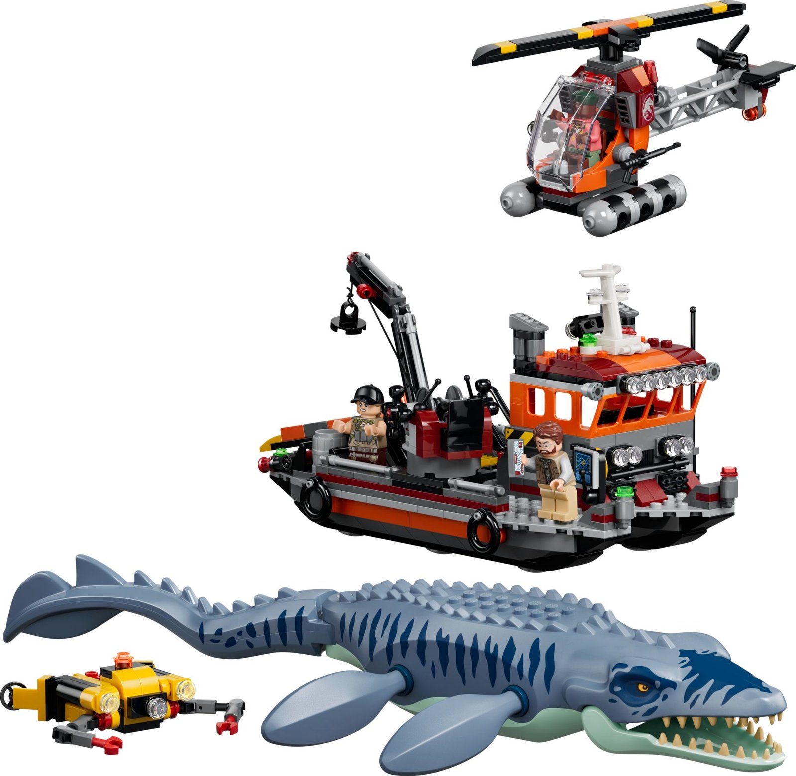 Mosasaurus-dinosaurus hyökkää veneen kimppuun