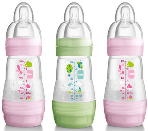MAM 160ml 0+mdr koliikkivastainen pullo - 3 Pack vaaleanpunainen
