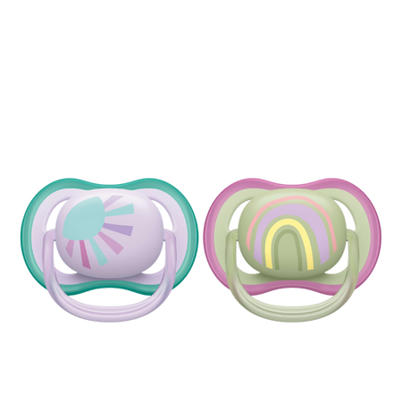 Philips Avent Ultra Air Silikonitutit 0–6 kk Pastelli & Sateenkaari -design – 2 kpl